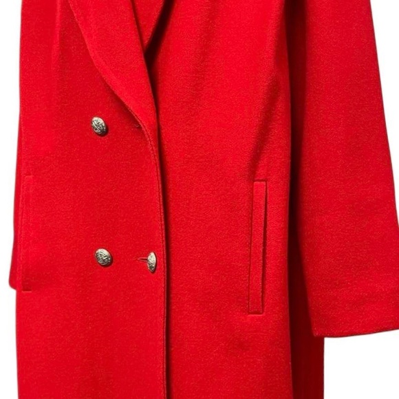 Jofeld Vintage 80s Red Wool Blend Double Breasted Long Dress Coat Size L - Picture 4 of 8